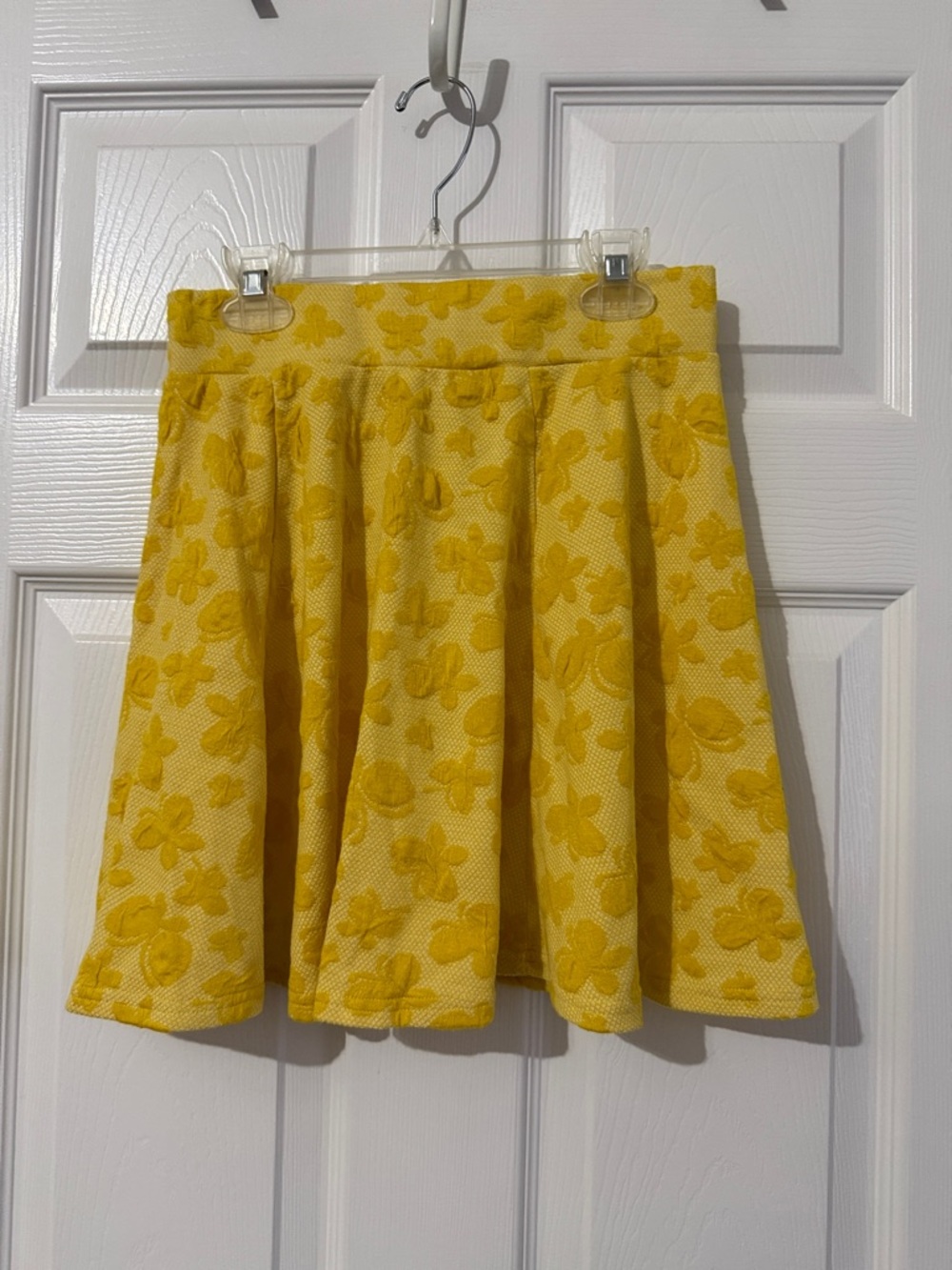 Yellow Floral Textured Circle Skirt - Bright Yellow Skater Style